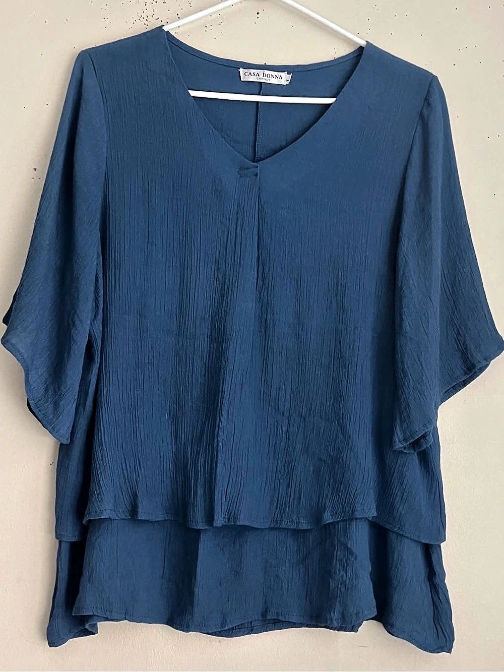Casa Donna Blue Linen Blend Tunic Size Large Like New